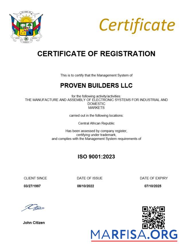 Realistic Central African Republic certificate of registration Word and PDF template